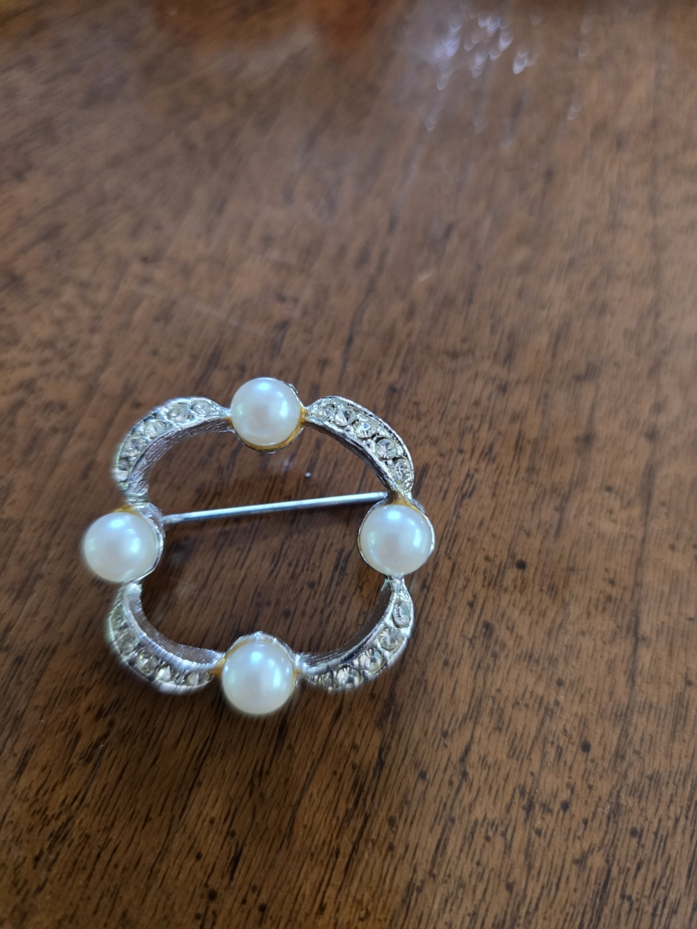 Vintage Pearl & Crystal Silver-Tone Circular Brooch